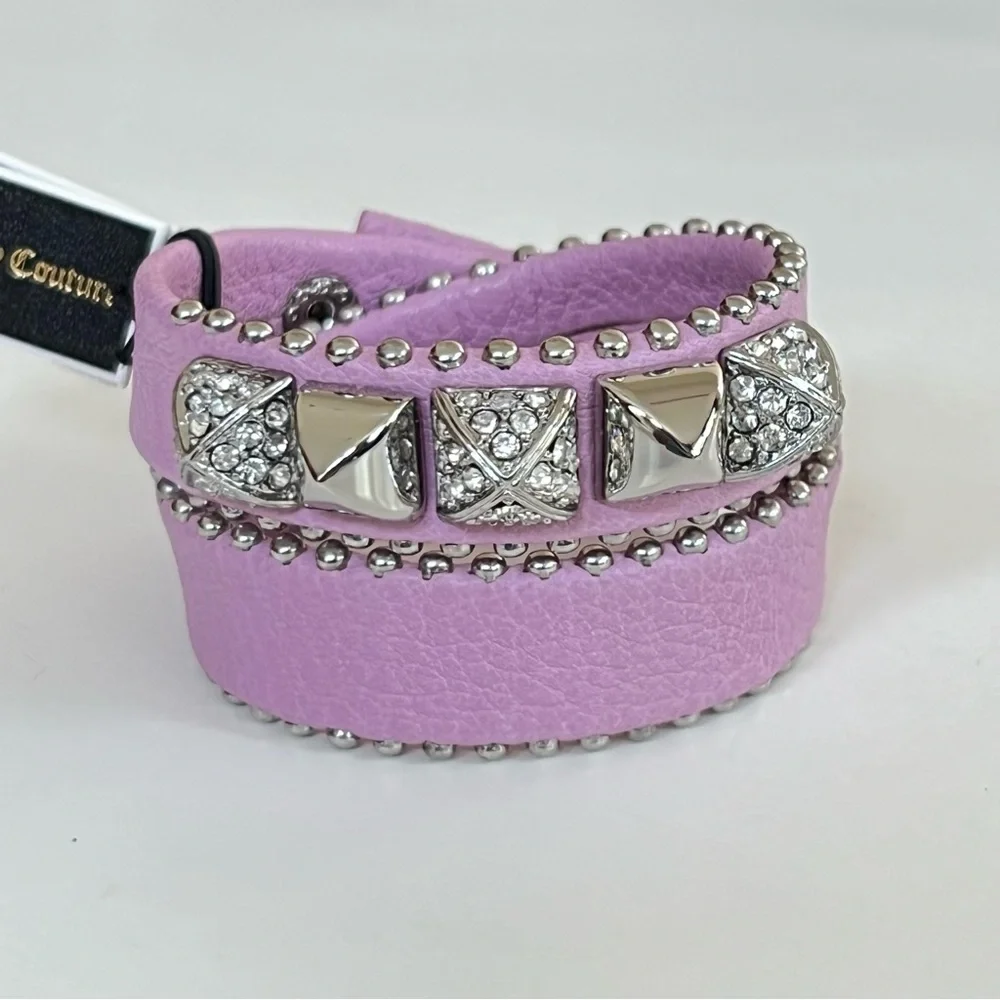 NWT Juicy Couture Lilac Leather Double Wrap Pyramid Stud Bracelet